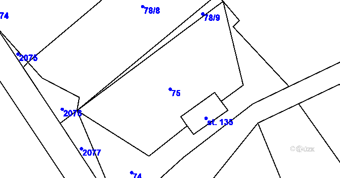 Parcela st. 75 v KÚ Zlámanec, Katastrální mapa