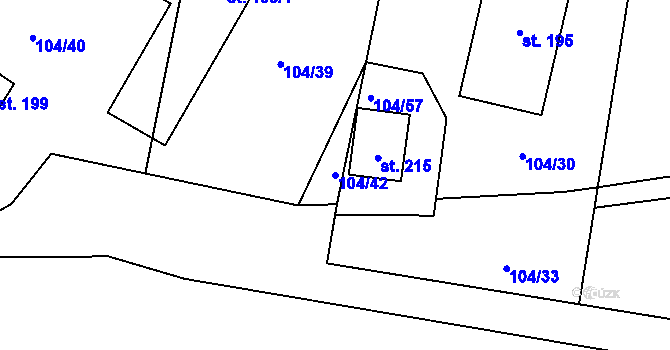 Parcela st. 104/42 v KÚ Zlámanec, Katastrální mapa
