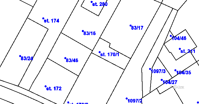 Parcela st. 170/1 v KÚ Zlámanec, Katastrální mapa