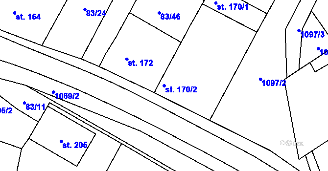 Parcela st. 170/2 v KÚ Zlámanec, Katastrální mapa