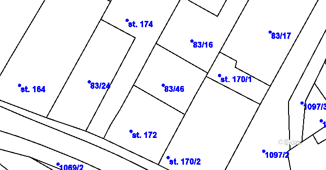 Parcela st. 83/46 v KÚ Zlámanec, Katastrální mapa