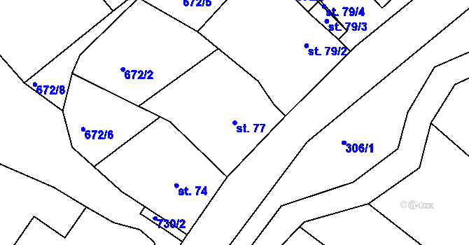 Parcela st. 77 v KÚ Zlámanka, Katastrální mapa