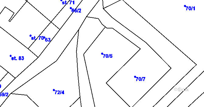 Parcela st. 70/5 v KÚ Zlámanka, Katastrální mapa