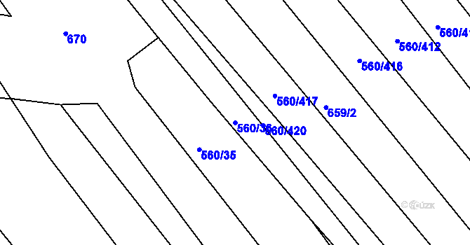 Parcela st. 560/36 v KÚ Zlámanka, Katastrální mapa