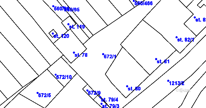 Parcela st. 672/1 v KÚ Zlámanka, Katastrální mapa