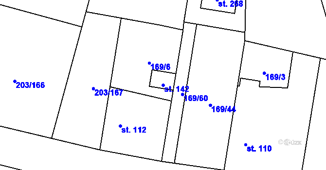 Parcela st. 142 v KÚ Zlatá, Katastrální mapa