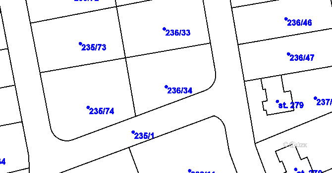 Parcela st. 236/34 v KÚ Zlatá, Katastrální mapa