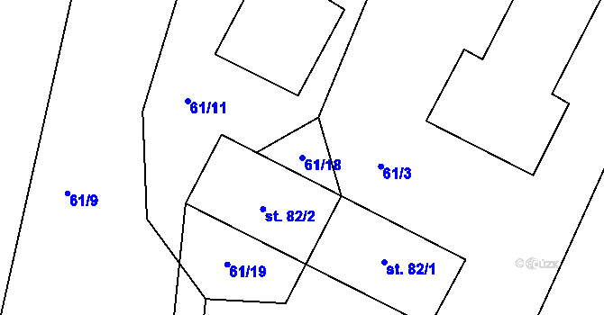 Parcela st. 61/18 v KÚ Rájov, Katastrální mapa