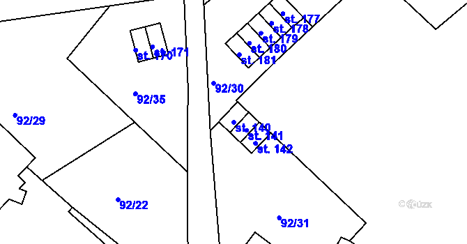 Parcela st. 140 v KÚ Zlatá Koruna, Katastrální mapa