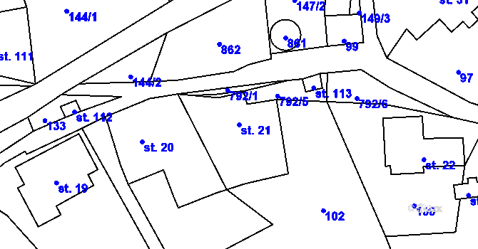 Parcela st. 21 v KÚ Lhotka u Zlaté Olešnice, Katastrální mapa