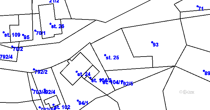Parcela st. 25 v KÚ Lhotka u Zlaté Olešnice, Katastrální mapa