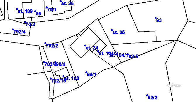 Parcela st. 104/2 v KÚ Lhotka u Zlaté Olešnice, Katastrální mapa