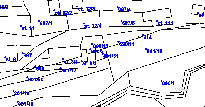 Parcela st. 801/51 v KÚ Stanový, Katastrální mapa