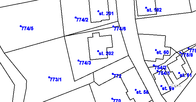 Parcela st. 202 v KÚ Zlatá Olešnice Semilská, Katastrální mapa