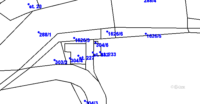Parcela st. 233 v KÚ Zlatá Olešnice Semilská, Katastrální mapa