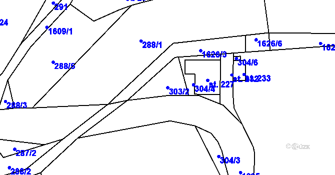 Parcela st. 303/2 v KÚ Zlatá Olešnice Semilská, Katastrální mapa