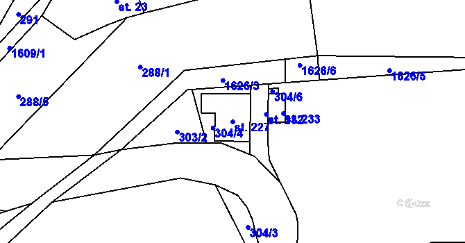 Parcela st. 227 v KÚ Zlatá Olešnice Semilská, Katastrální mapa