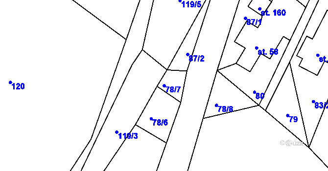 Parcela st. 78/7 v KÚ Zlatá Olešnice Navarovská, Katastrální mapa
