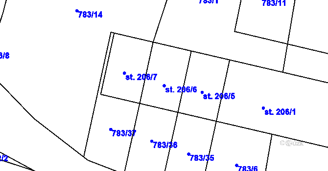 Parcela st. 206/6 v KÚ Zlatá Olešnice Navarovská, Katastrální mapa