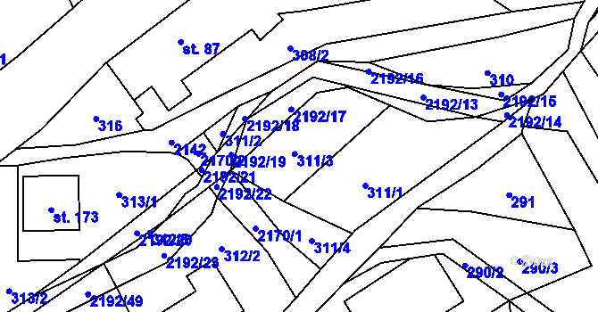 Parcela st. 311 v KÚ Zlatá Olešnice, Katastrální mapa