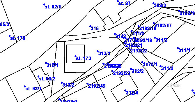 Parcela st. 313/1 v KÚ Zlatá Olešnice, Katastrální mapa
