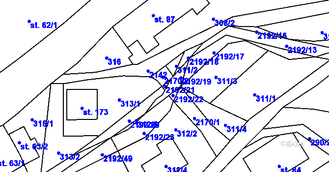 Parcela st. 2192/21 v KÚ Zlatá Olešnice, Katastrální mapa
