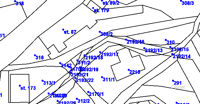 Parcela st. 2192/17 v KÚ Zlatá Olešnice, Katastrální mapa