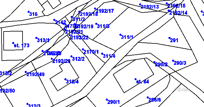 Parcela st. 311/4 v KÚ Zlatá Olešnice, Katastrální mapa