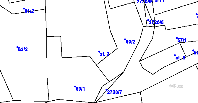 Parcela st. 3 v KÚ Kamberk, Katastrální mapa