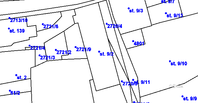 Parcela st. 9/2 v KÚ Kamberk, Katastrální mapa
