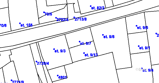 Parcela st. 9/7 v KÚ Kamberk, Katastrální mapa