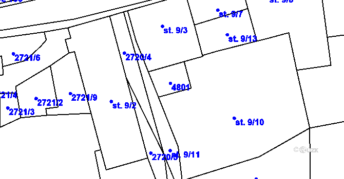 Parcela st. 9/12 v KÚ Kamberk, Katastrální mapa