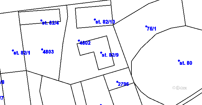 Parcela st. 82/9 v KÚ Kamberk, Katastrální mapa