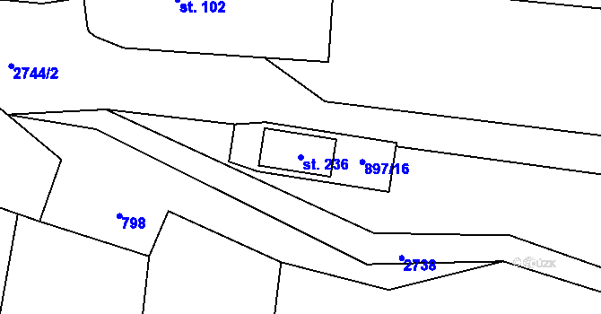 Parcela st. 236 v KÚ Kamberk, Katastrální mapa