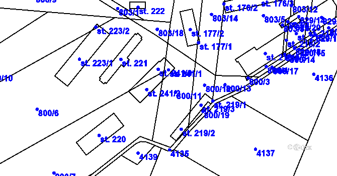 Parcela st. 800/2 v KÚ Kamberk, Katastrální mapa