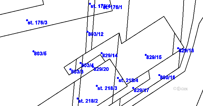 Parcela st. 829/14 v KÚ Kamberk, Katastrální mapa