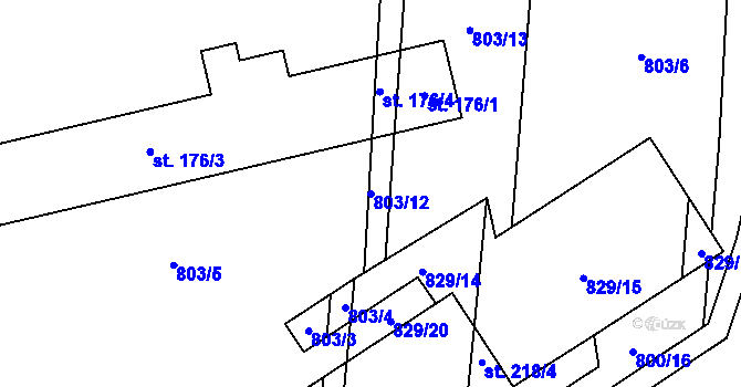 Parcela st. 803/12 v KÚ Kamberk, Katastrální mapa