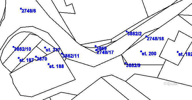 Parcela st. 2748/17 v KÚ Kamberk, Katastrální mapa
