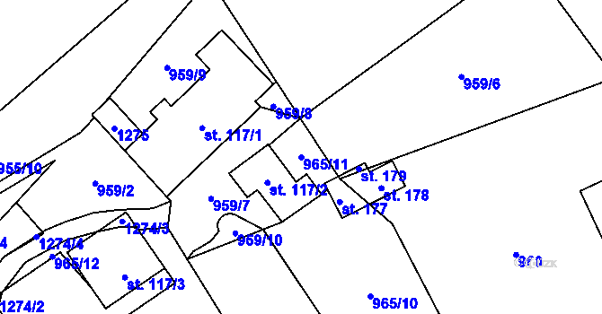 Parcela st. 965/11 v KÚ Dolní Údolí, Katastrální mapa