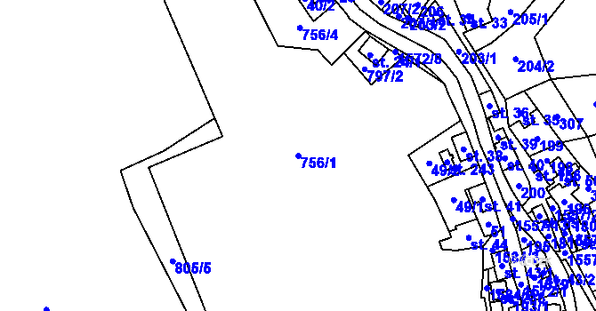 Parcela st. 756/1 v KÚ Horní Údolí, Katastrální mapa