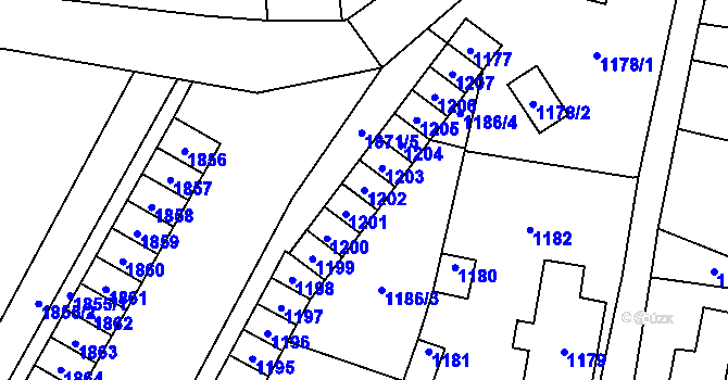 Parcela st. 1202 v KÚ Zlaté Hory v Jeseníkách, Katastrální mapa