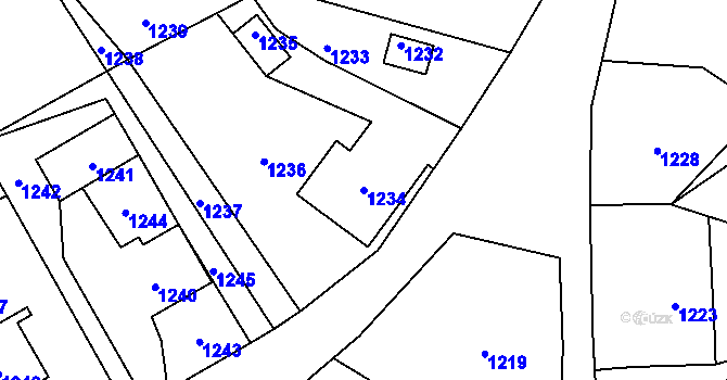 Parcela st. 1234 v KÚ Zlaté Hory v Jeseníkách, Katastrální mapa