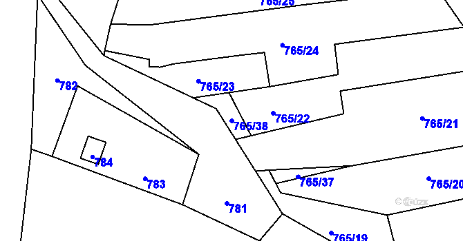 Parcela st. 765/38 v KÚ Zlaté Hory v Jeseníkách, Katastrální mapa