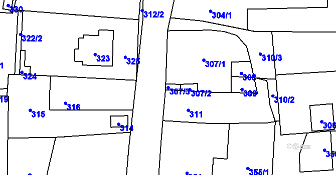 Parcela st. 307/3 v KÚ Zlaté Hory v Jeseníkách, Katastrální mapa
