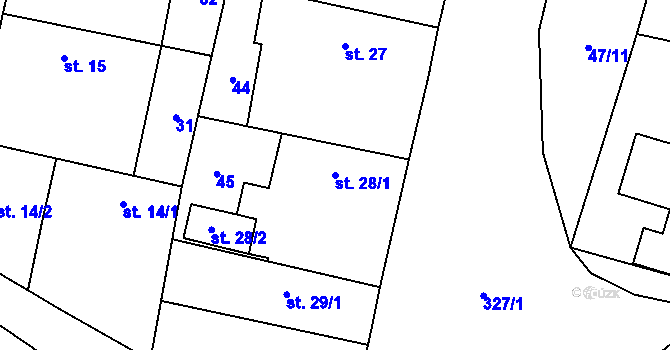 Parcela st. 28/1 v KÚ Hodkovice u Zlatníků, Katastrální mapa