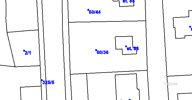 Parcela st. 60/36 v KÚ Hodkovice u Zlatníků, Katastrální mapa