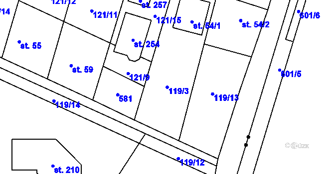 Parcela st. 119/3 v KÚ Hodkovice u Zlatníků, Katastrální mapa