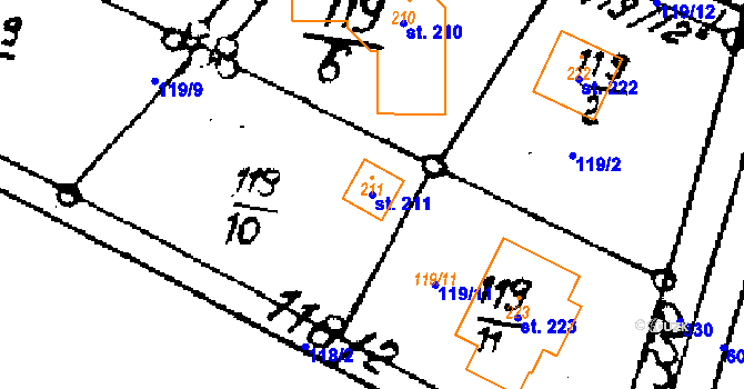 Parcela st. 211 v KÚ Hodkovice u Zlatníků, Katastrální mapa