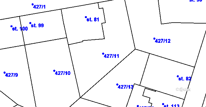 Parcela st. 427/11 v KÚ Zlatníky u Prahy, Katastrální mapa