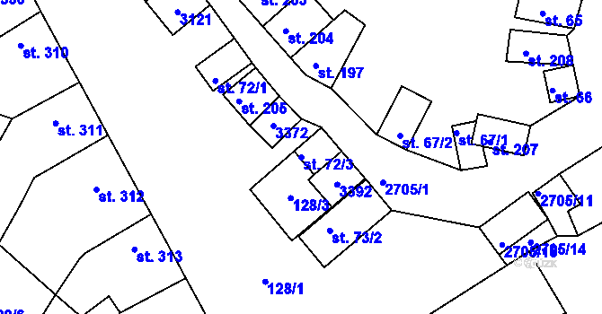 Parcela st. 72/3 v KÚ Zlechov, Katastrální mapa